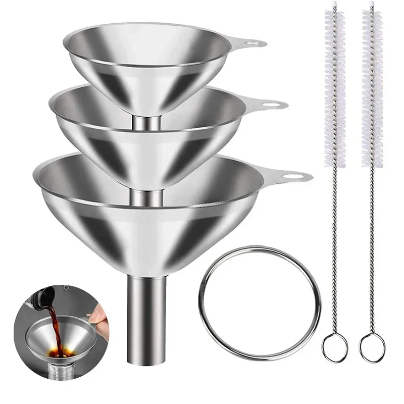 Kitchen Baking Essentials - 3/5 Pcs Stainless Steel Kitchen Funnels