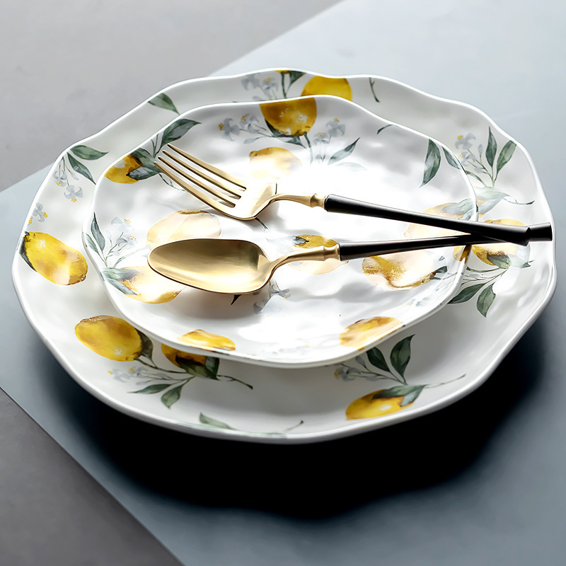 Lemon Ceramic Dinner Plate Set - Cake Board Round ulasan dan harga