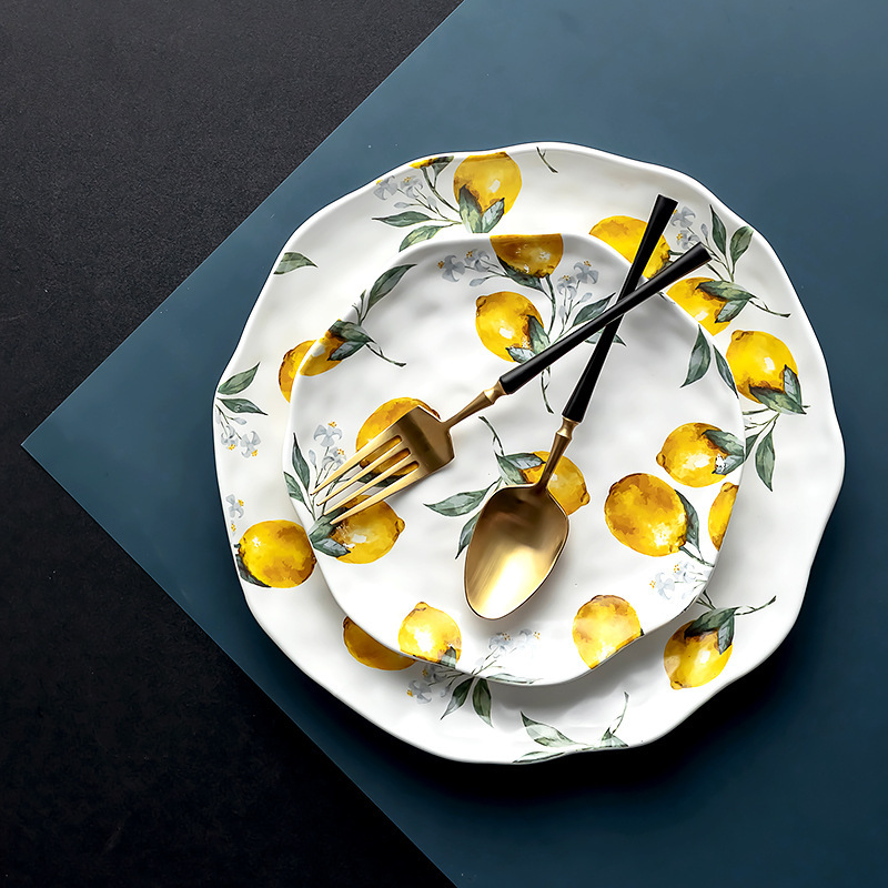 Lemon Ceramic Dinner Plate Set - Cake Board Round ulasan dan harga