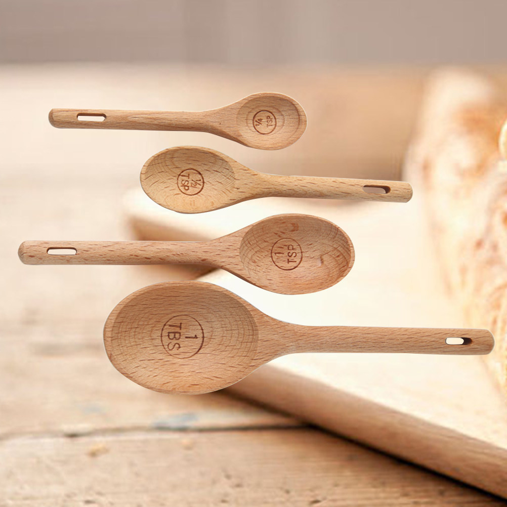 4Pcs Wooden Measuring Spoons S - Kitchen Baking Utensil Set ulasan dan harga