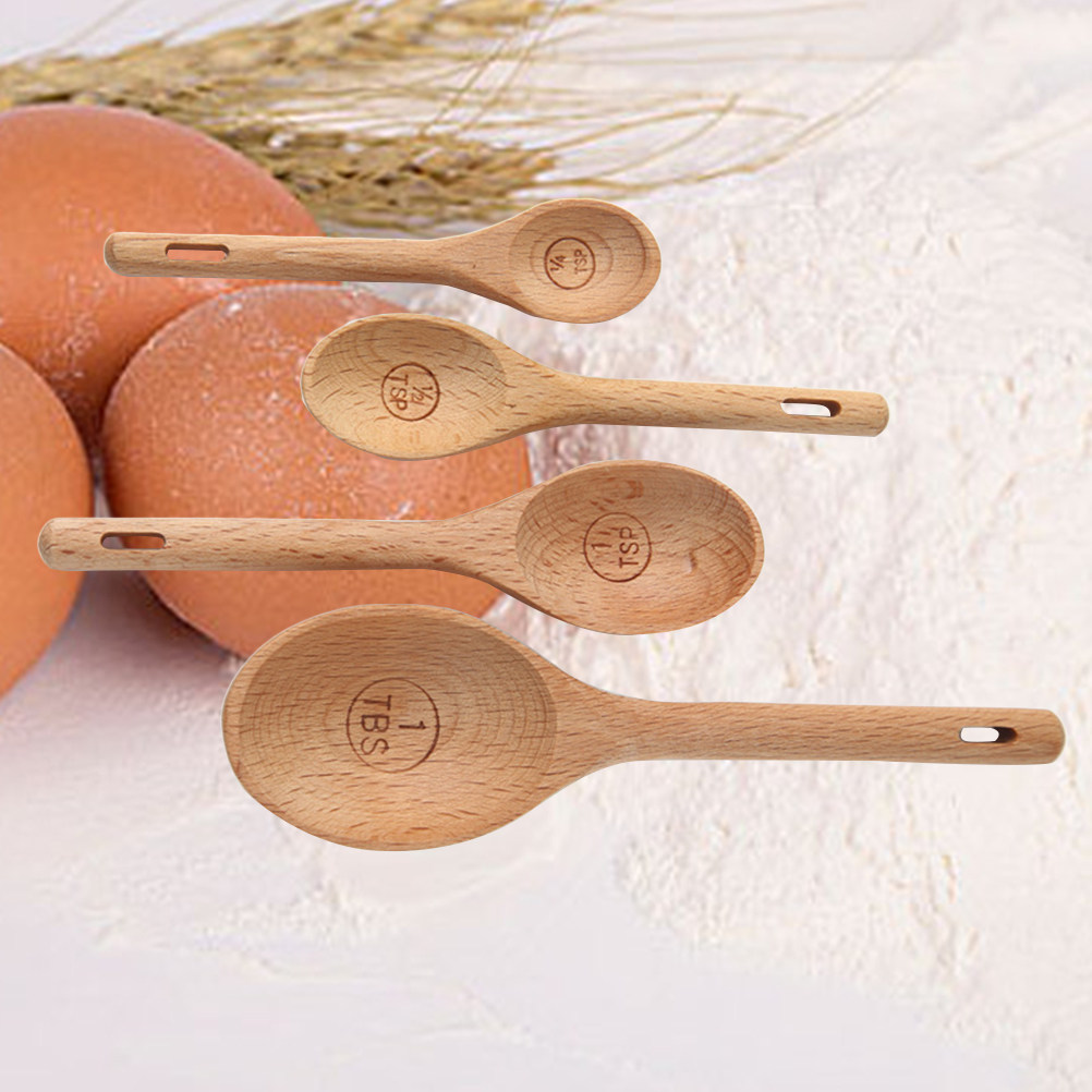 4Pcs Wooden Measuring Spoons S - Kitchen Baking Utensil Set ulasan dan harga