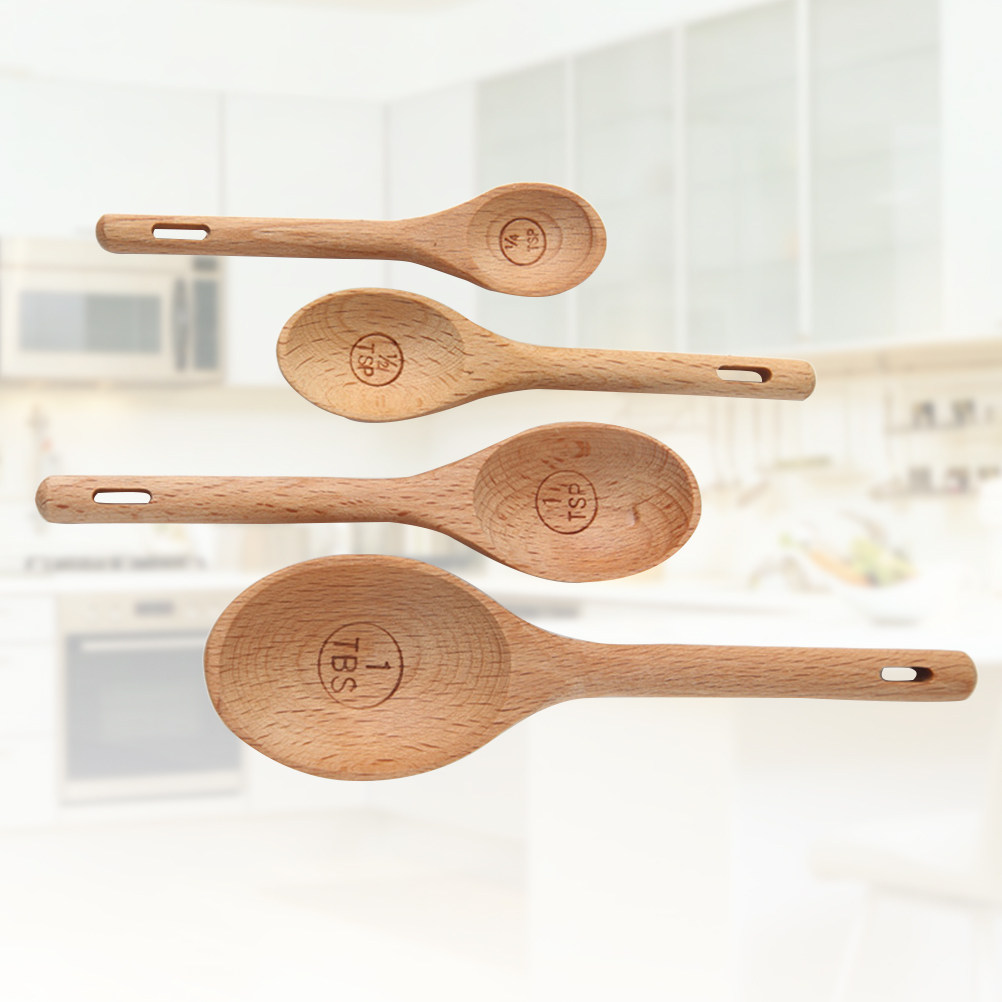 4Pcs Wooden Measuring Spoons S - Kitchen Baking Utensil Set ulasan dan harga