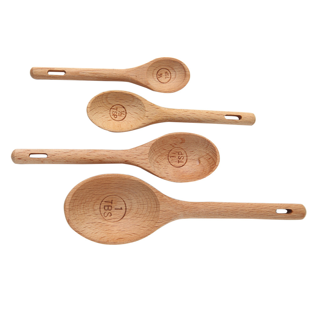 4Pcs Wooden Measuring Spoons S - Kitchen Baking Utensil Set ulasan dan harga